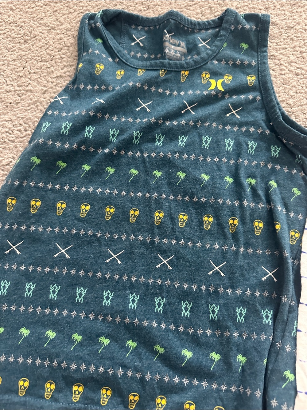 Hurley Boys' White & Blue Stripe Tank with Blue Pocket and Teal Pattern Tank - Picture 3 of 5